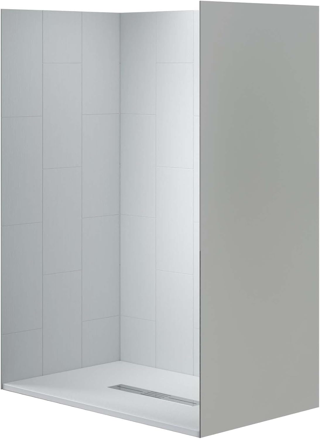 WOODBRIDGE 60 in. L x 36 in. W x 75 in. H Alcove Solid Surface Shower Combo Kits with Glue Up Shower Walls in Matte White and Curbless Shower Base with Center Drain in Black