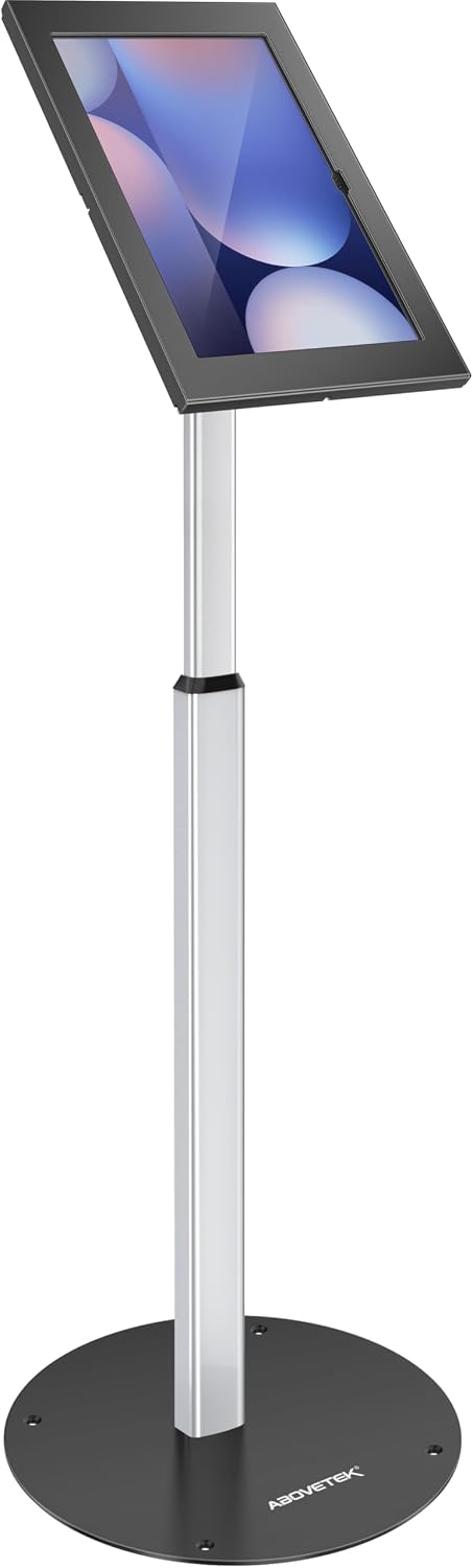 AboveTEK Tablet Floor Stand, Anti-Theft Kiosk Stand, Height Adjustable Tablet Stand Floor with Locking System, for 14.6' Samsung Galaxy Tab S8 Ultra, S9 Ultra, S10 Ultra, S11 Ultra, for Retail & POS