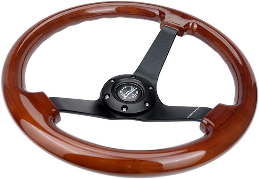 NRG Innovations NRG-RST-036BR-BK Reinforced Steering Wheel Classic Wood Grain Wheel (3' Deep), 350mm, 3 Solid Spoke Center in Black Matte Finish