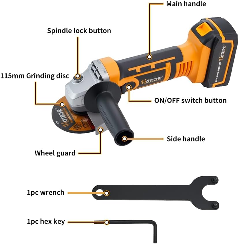 Hoteche 20V Cordless Power Tool Set - 3-in-1 Drill, Jig Saw, Angle Grinder with 2 Batteries (2.0Ah & 4.0Ah) & Fast Charger