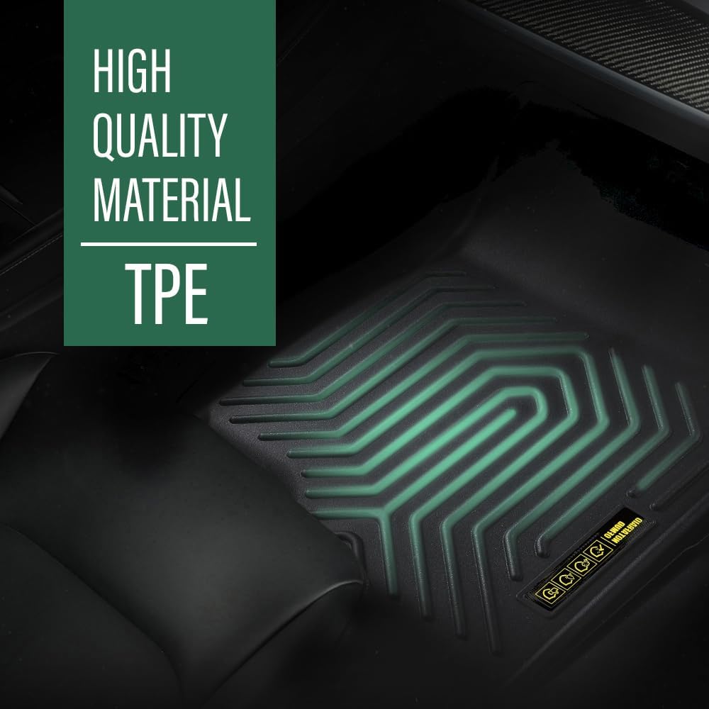 GRAND ORANGE 1st & 2nd Row Black 2PCS Floor Mats Fit Chevy Silverado GMC Sierra 1500 Double Cab 2019-2024 TPE All Weather Protection Interior Accessories Floor Liners Black Alfombras para Carro