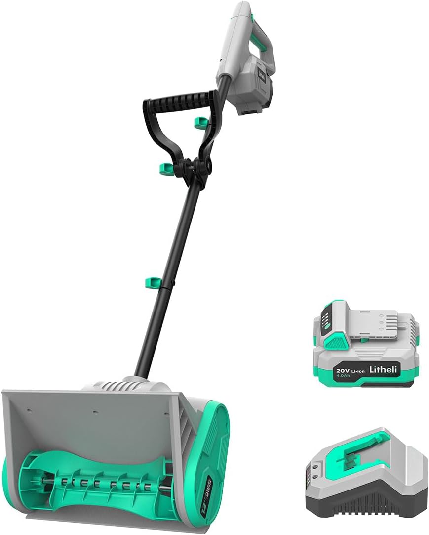 Litheli 20V Cordless Leaf Blower & Snow Shovel Combo, Battery Powered Outdoor Cleaning Tools Kit, 350 CFM 85 MPH Blower + 12-Inch Snow Thrower, 2×4.0Ah Li-ion Batteries & 2 Fast Chargers Included