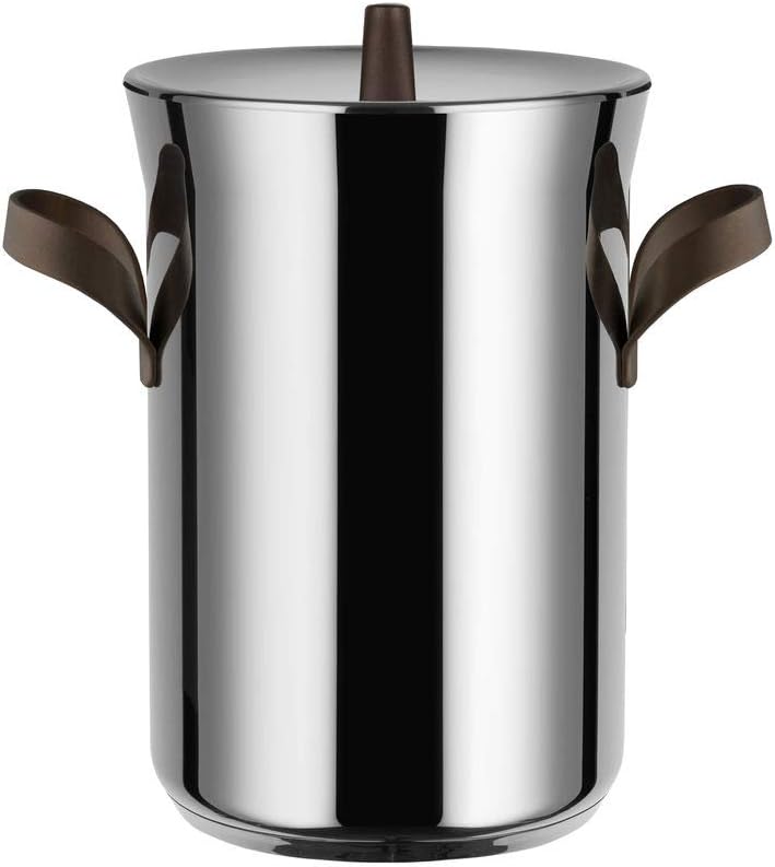 Alessi PU309 edo Asparagus steamer with basket and lid in 18/10 stainless steel. Handles in 18/10 stainless steel with PVD coating, brown. Magnetic steel bottom suitable for induction cooking.