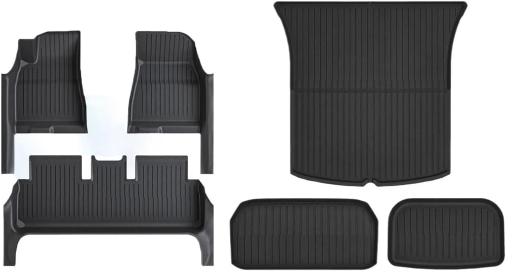 Compatible with Tesla Model 3 Highland 2024 TPE Full Cover Floor Mats with Door Sill Protector, Full Set Floor Liners Cargo Liner Seat Back(6PCS Floor Mats)