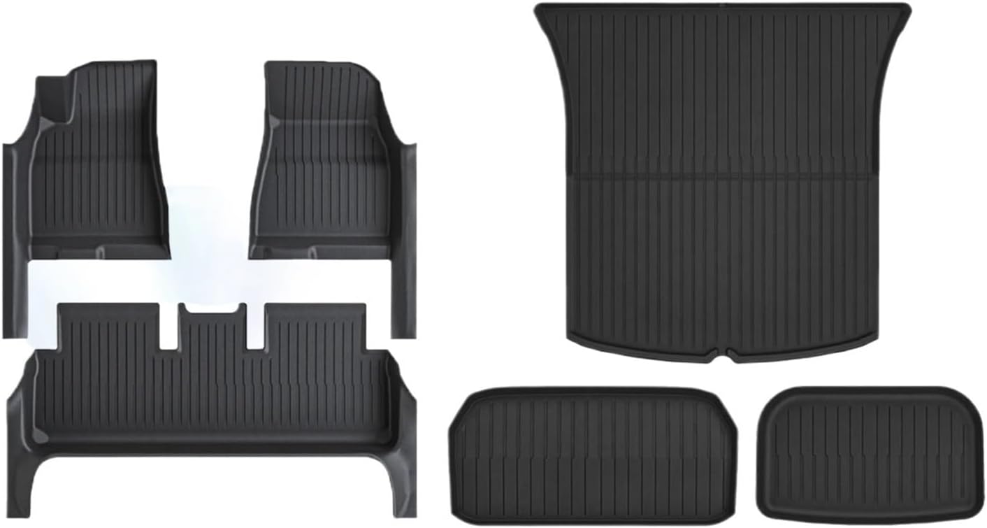Compatible with Tesla Model 3 Highland 2024 TPE Full Cover Floor Mats with Door Sill Protector, Full Set Floor Liners Cargo Liner Seat Back(6PCS Floor Mats)