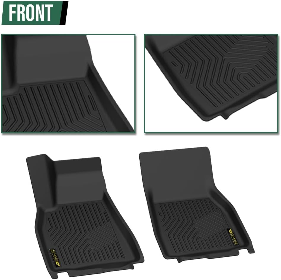 GRAND ORANGE 1st & 2nd & 3rd Front Rear Full Set 7PCS Floor Mats Cargo Liners Compatible with Tesla Model S 2021-2024 TPE All Weather Protection Floor Liners Black Alfombras para Carro