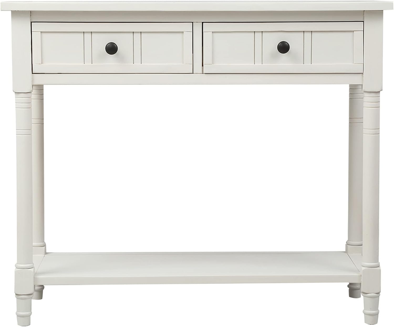 Merax Wood Sofa Table Console Table,Entryway Table Traditional Design with Two Drawers and Bottom Shelf for Living Room,Hallway,Dining Room,Lvory White