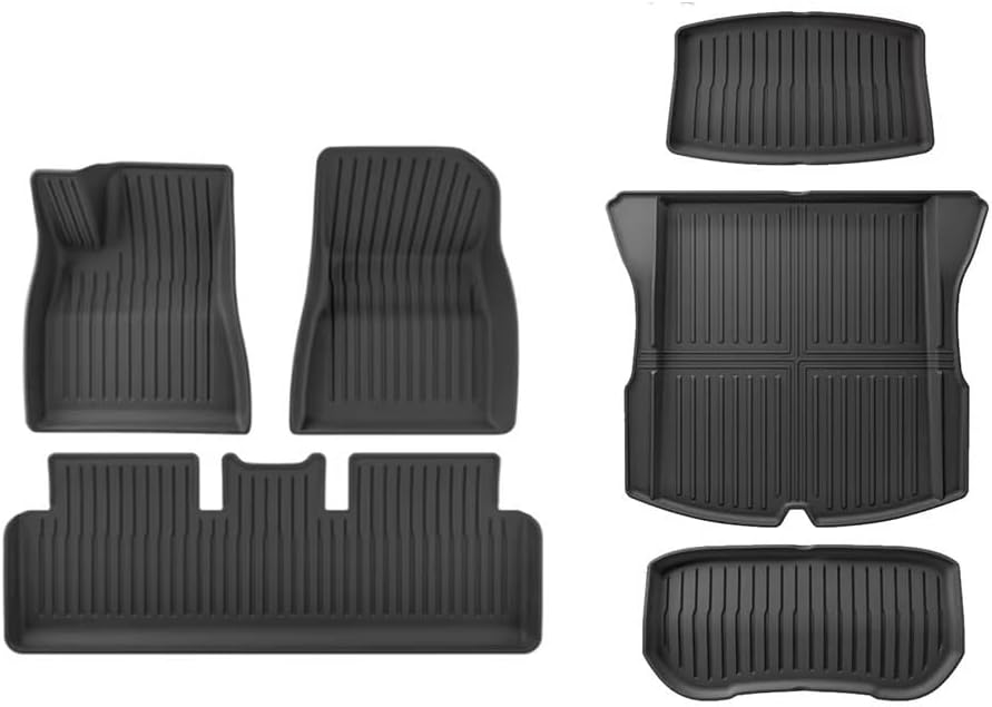 TPE 2024 2025 Compatible with Tesla Model 3 Highland Floor Mats All Weather Front Rear Cargo Liner Mat WP Anti-Slip Mats Accessories(6pcs LHD)
