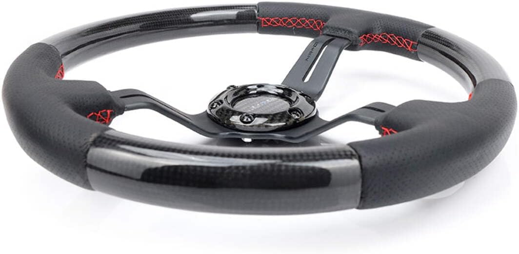 NRG Innovations NRG-ST-010CFRS Carbon Fiber Steering Wheel 1.5' Deep Dish, Leather Wrapped, 6 X 70 PCD, Black Anodized