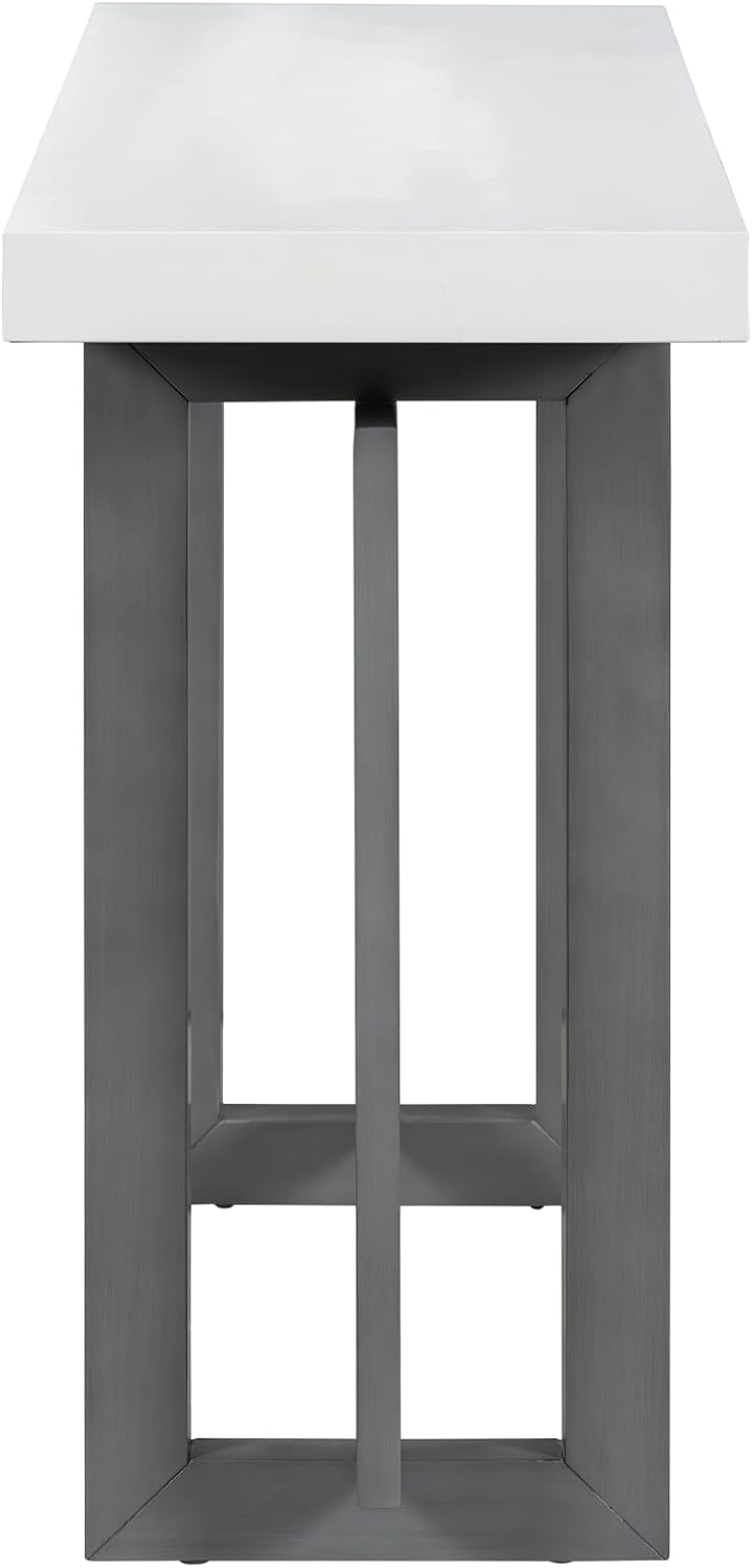 Merax 60 in White Gray Console Table, White Gray Entryway Table with Minimalist Industrial Style for Entry Way, Hallway, Living Room, Foyer