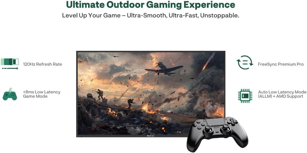 SYLVOX Bundle: 65' 120Hz Waterproof Outdoor TV (2025 Gaming Series) & S2 Soundbar