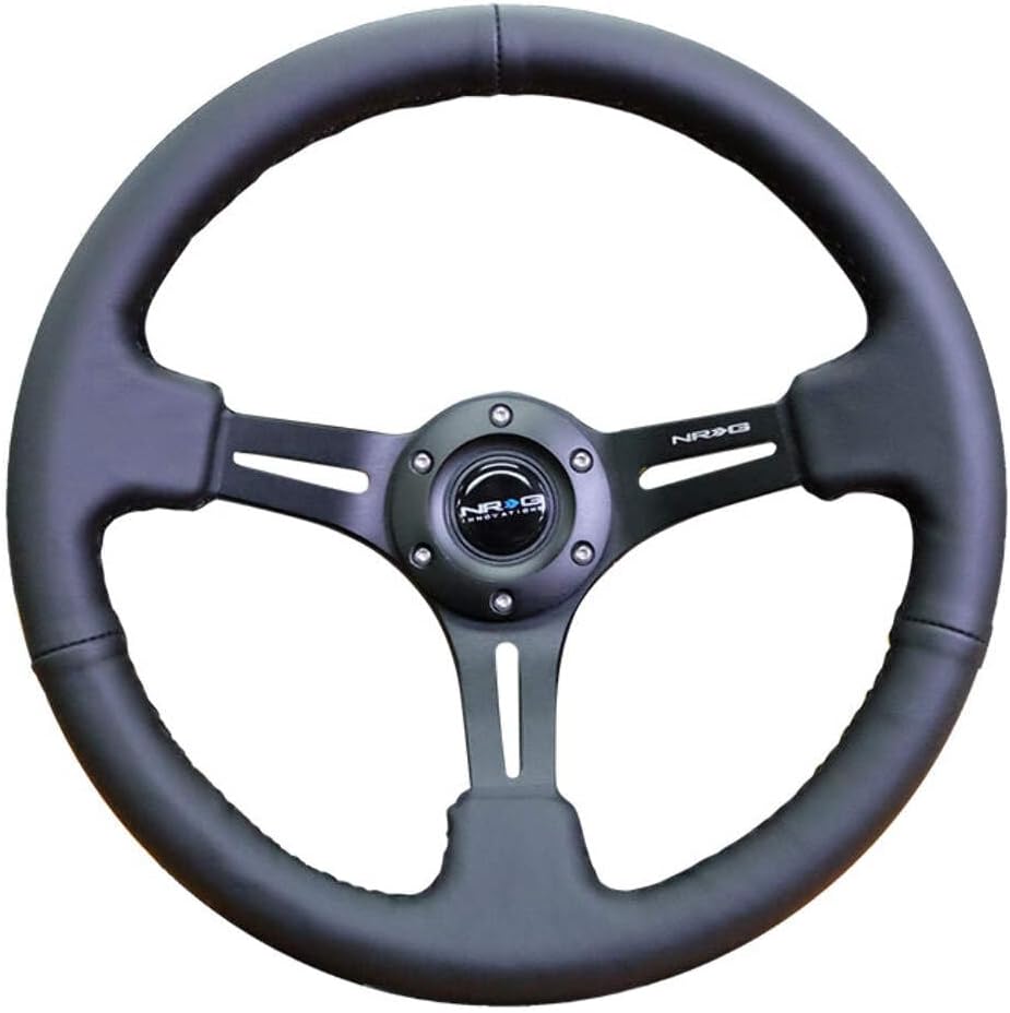 NRG Innovations NRG-RST-018R Reinforced Steering Wheel 350mm Sport Steering Wheel (3' Deep) Leather with Stitching, Slit Spoke Design over Circular Cut-Outs