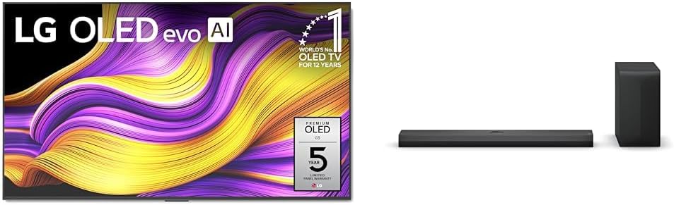 LG 55' OLED evo G5 4K AI TV, S70TY 3.1.1-Channel Soundbar, Dolby Atmos, Wow Orchestra, Rear Speaker Ready, Wireless Subwoofer