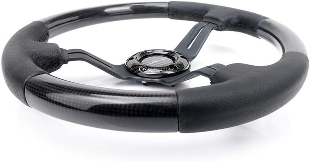 NRG Innovations NRG-ST-010CFBS Steering Wheel - Carbon Fiber Steering Wheel with LEATHER ACCENT 350mm 1.5' DEEP BLACK STICHING