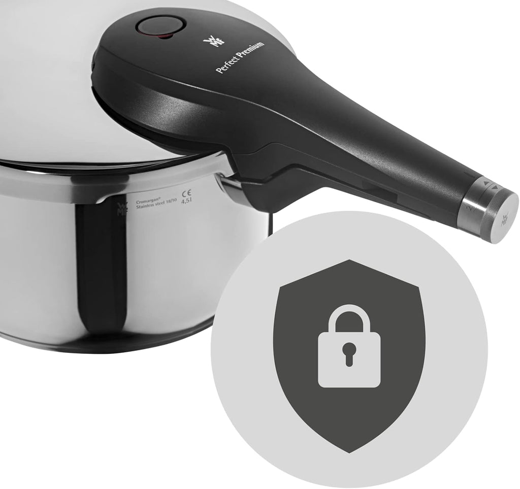WMF Perfect Pressure Cooker 4.5 L Premium Polished Stainless Steel 2 Cooking Levels All-in-One Rotary Knob, Dishwasher Safe, Diameter Suitable for Induction, Stainless Steel, Silver, 22 cm