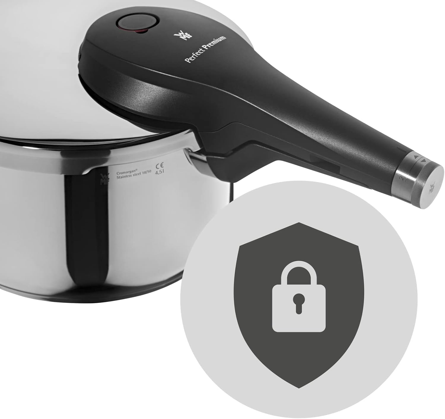 WMF Perfect Pressure Cooker 4.5 L Premium Polished Stainless Steel 2 Cooking Levels All-in-One Rotary Knob, Dishwasher Safe, Diameter Suitable for Induction, Stainless Steel, Silver, 22 cm