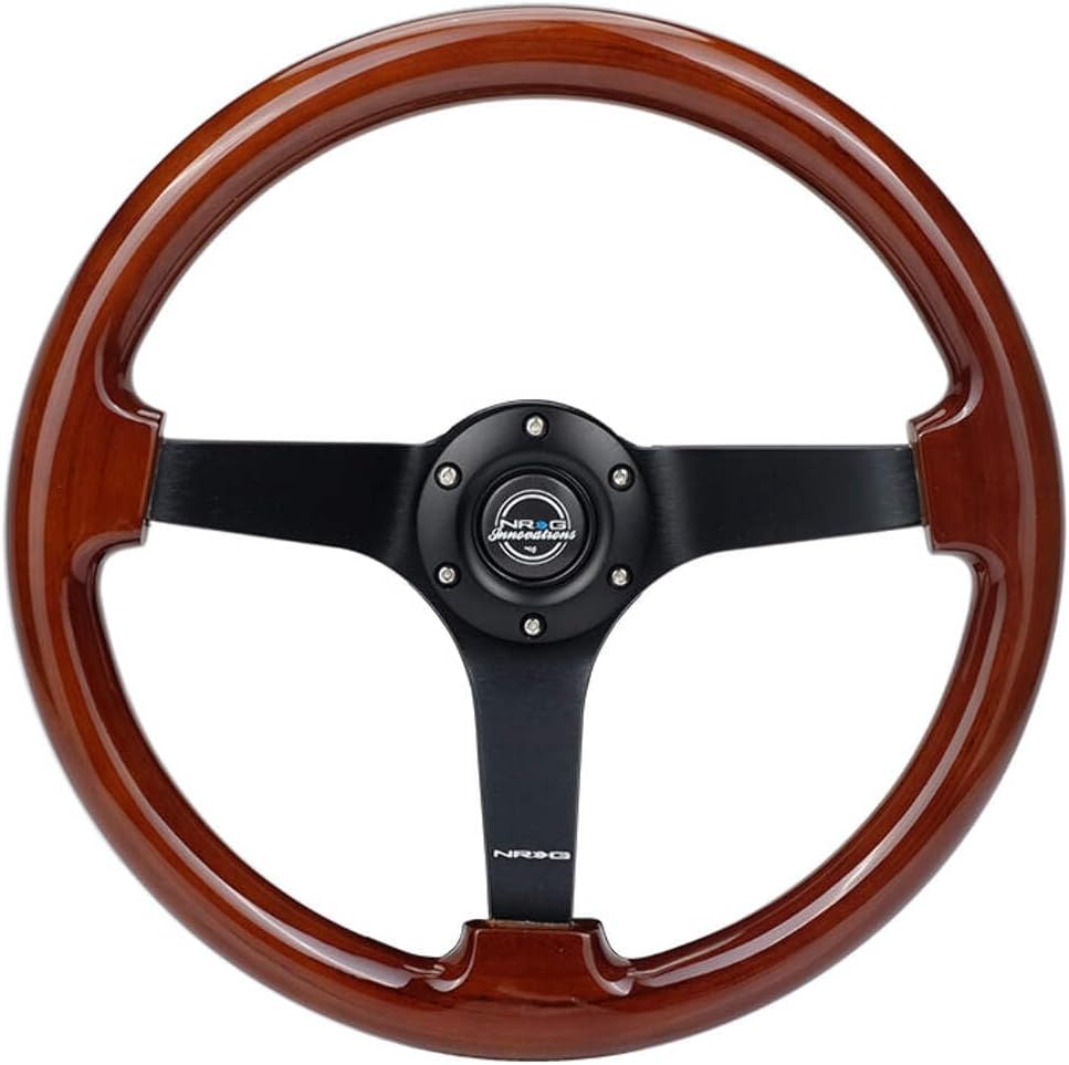 NRG Innovations NRG-RST-036BR-BK Reinforced Steering Wheel Classic Wood Grain Wheel (3' Deep), 350mm, 3 Solid Spoke Center in Black Matte Finish
