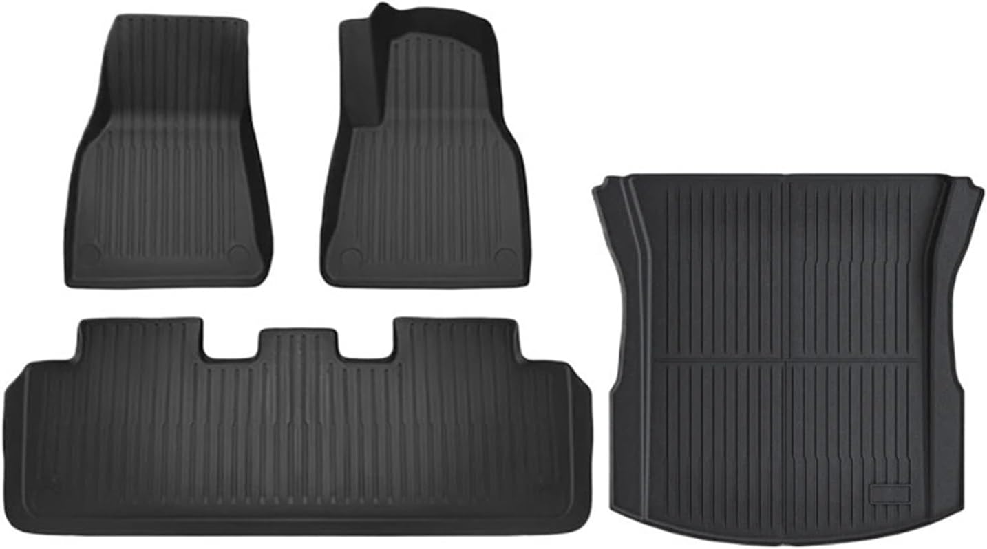Floor Mats Compatible with Tesla Model 3 Y 2021-2024 5-Seater Custom All Weather Heavy Duty TPE Cargo Liner Trunk Accessories(3 2024 TPE RHD 4PCS)