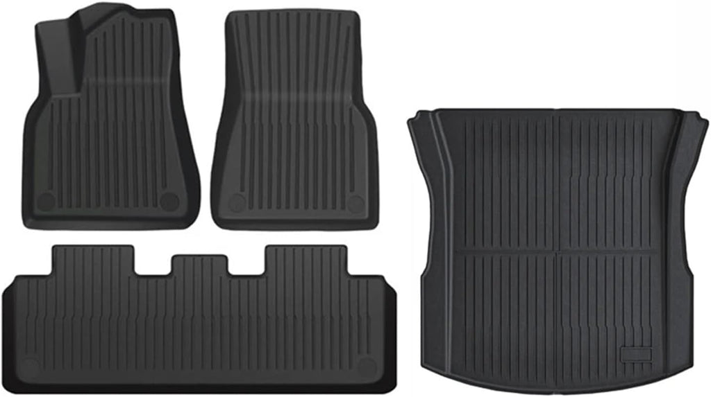 Floor Mats for Tesla Model 3 Y 2021-2024 5-Seater Custom Fit All Weather Heavy Duty TPE Cargo Liner Trunk Accessories(3 2024 TPE LHD 4PCS)
