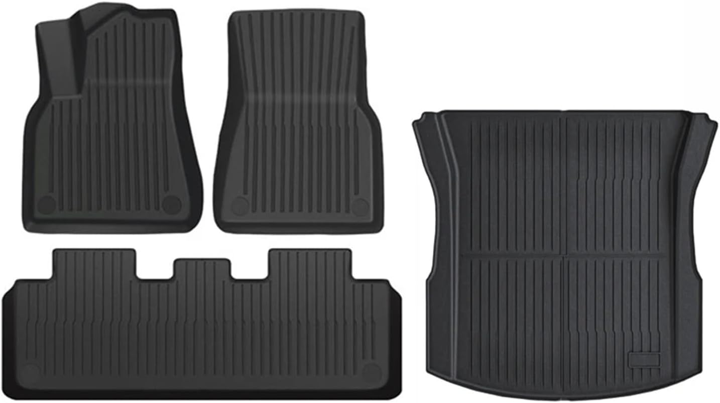 Floor Mats for Tesla Model 3 Y 2021-2024 5-Seater Custom Fit All Weather Heavy Duty TPE Cargo Liner Trunk Accessories(3 2024 TPE LHD 4PCS)