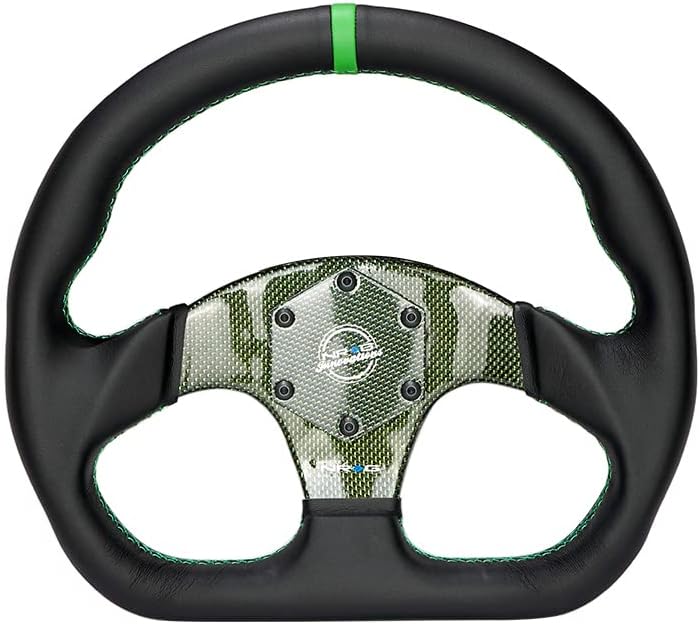 NRG Innovations NRG-RST-024CF-GN Carbon Fiber Steering Wheel 320mm, Green Carbon Fiber Center with Green Stitch Green Center Mark, Flat Bottom