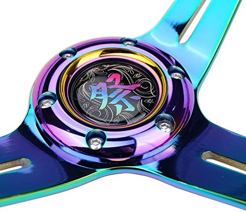 NRG Innovations NRG-RST-027MC-PP Reinforced Steering Wheel 350mm 2' Deep Dish Clear Acrylic Steering Wheel in Purple and NeoChrome Spoke Finish with Slits.
