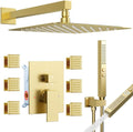 Brushed Gold Shower System with Body Jets, STARBATH 12 Inch Rainfall Shower System and 2 in 1 Handheld Spray Shower Jets System in Wall, Complete Wall Mounted 3 Way Shower Faucet Set with Valve Kit