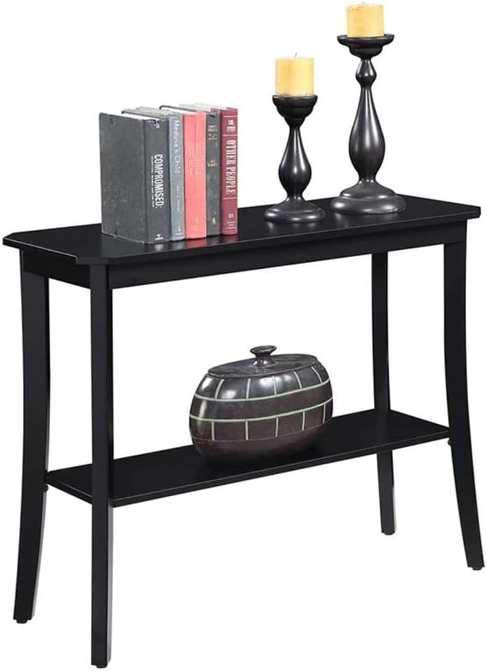 Pemberly Row Traditional Wood Console Table, Black Wood Finish, 30' H x 14' W x 38' D, Bottom Shelf for Additional Storage, Timeless Design, Easy Assembly Tools Included, Living Room or Entryway Table
