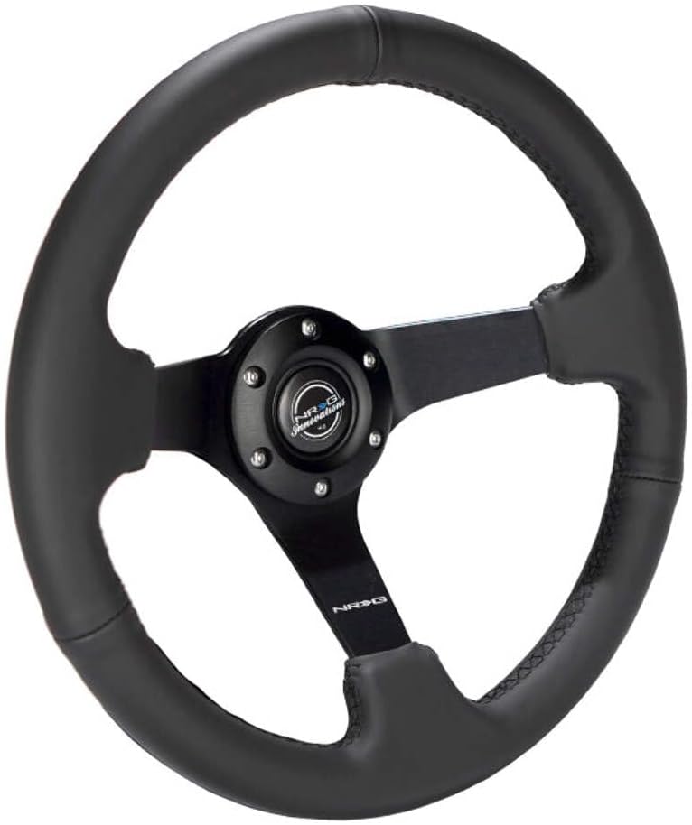 NRG Innovations NRG-RST-033BK-R Reinforced Steering Wheel 330mm Sport Leather Racing (3' Deep), Comfort Grip, 4mm Matte Black Spoke with Criss Cross Stitching