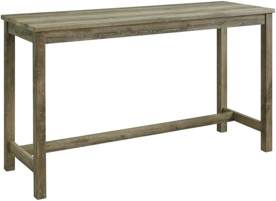 BOWERY HILL Wood Bar Table Set, Light Oak 3D Paper Finish, Includes Rectangular Table & 3 Upholstered Stools with Button Tufted Seats, USB Ports & Power Strip for Living Room or Nook, 60 in x 20 in x