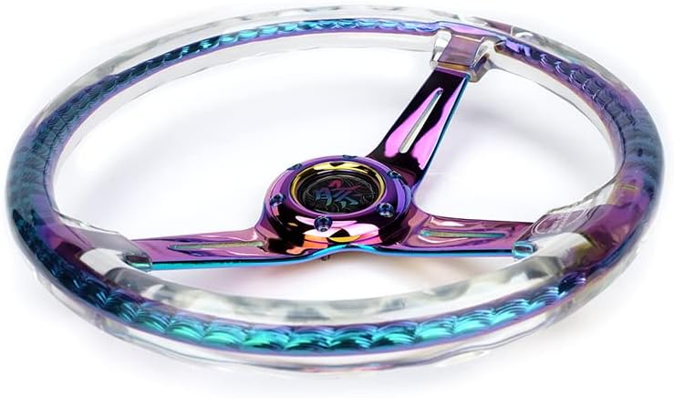 NRG Innovations NRG-RST-027MC-CL Reinforced Steering Wheel 350mm 2' Deep Dish Clear Acrylic Steering Wheel and NeoChrome Spoke Finish with Slits