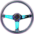 NRG Innovations NRG-RST-027MC-PP Reinforced Steering Wheel 350mm 2' Deep Dish Clear Acrylic Steering Wheel in Purple and NeoChrome Spoke Finish with Slits.