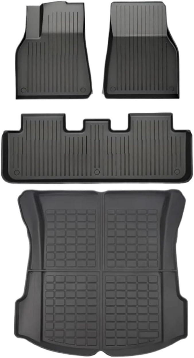 XPE Floor Mats Compatible with Tesla Model 3 2021-2024 Highland All Weather Trunk Mat WP Cargo Liner Left Right Rubber(Black one Set)