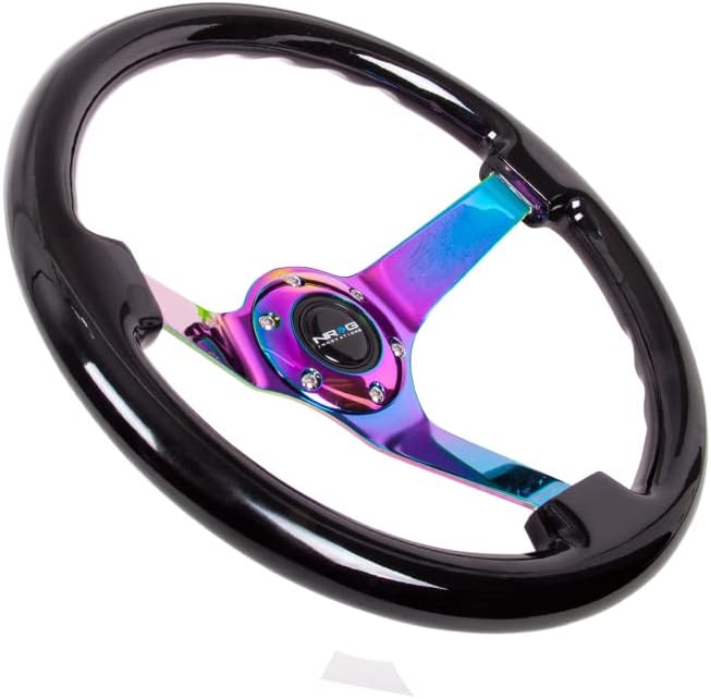 NRG Innovations NRG-RST-036BK-MC Reinforced Steering Wheel Classic Black Wood Grain Wheel (3' Deep), 350mm, 3 Solid Spoke Center in Neochrome