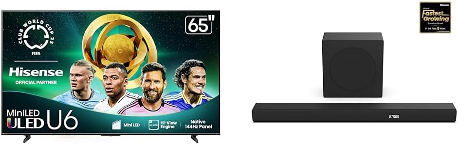 Hisense 65U65QF Mini-LED 4K UHD Smart Fire TV AX3100Q 3.1Ch Sound Bar with Wireless Subwoofer