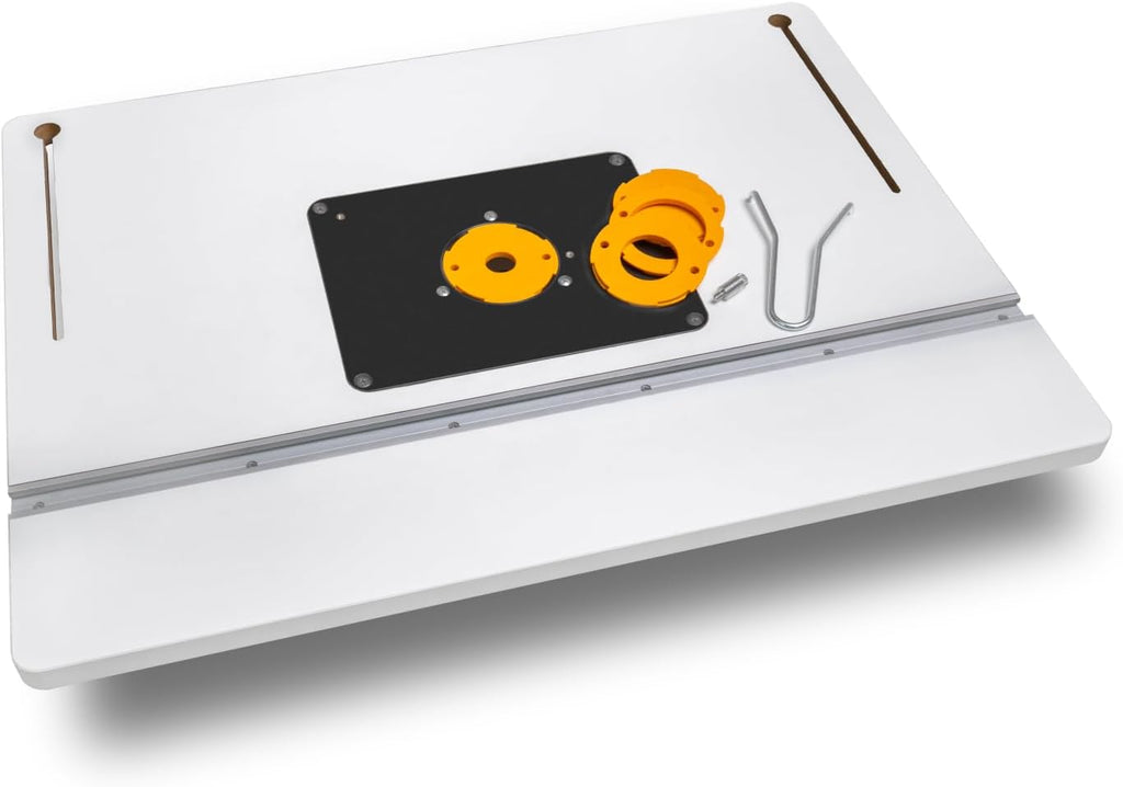 POWERTEC 24' x 32' Benchtop Router Table with Insert Plate – Laminated MDF Surface, Reducer Rings, Leveling Hardware & Starting Pin; Compatible with Bosch, DeWalt, Makita & More (71685)