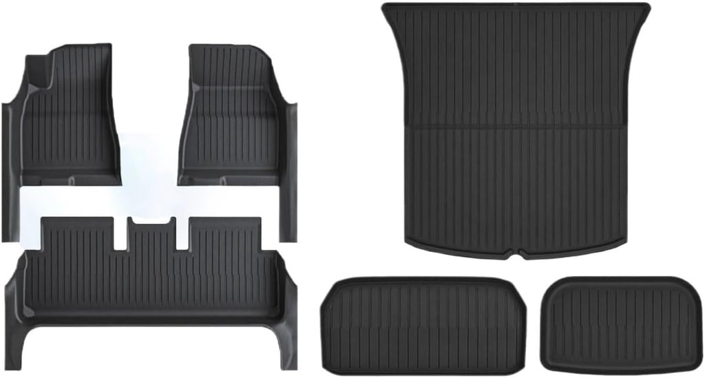 Compatible with Tesla Model 3 Highland 2024 TPE Full Cover Floor Mats with Door Sill Protector, Full Set Floor Liners Cargo Liner Seat Back(6PCS Floor Mats)