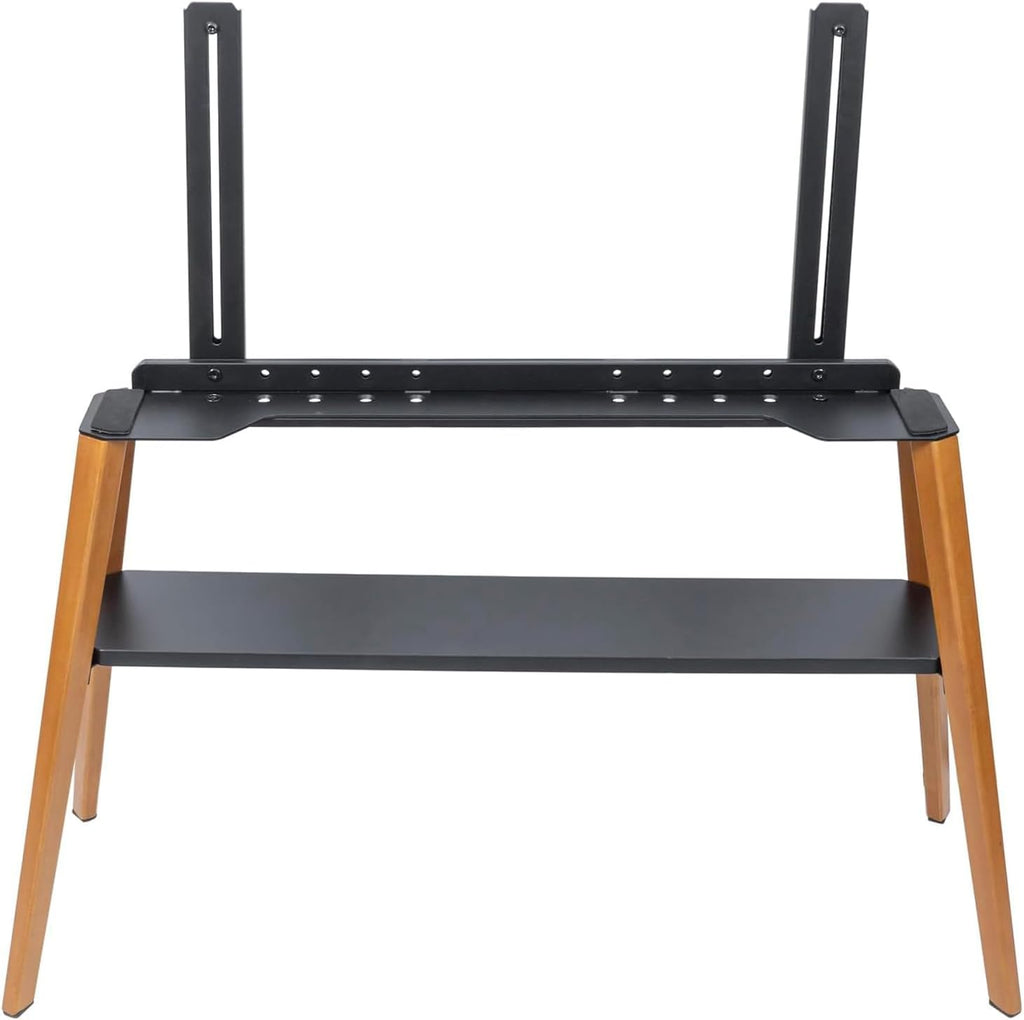 MyGift Modern TV Stand with Shelf for Flat Screens, Minimalist Metal and Beech Wood Television Mount Stand, Holds up to 75 Inches