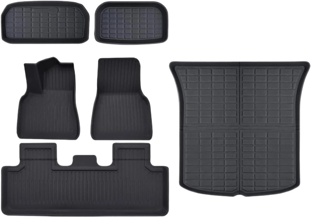 XPE Floor Mats Compatible with Tesla Model 3 Highland 2024 / Model Y 2024-2017, All Weather Cargo Liner Floor Mats and Cargo Trunk Mats(6PCS My 17-24)