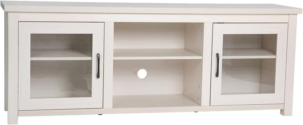 Flash Furniture Sheffield Engineered Wood TV Stand for 80' TVs, Media Console/TV Cabinet with 3 Adjustable Shelves and Glass Doors, White Wash Finish