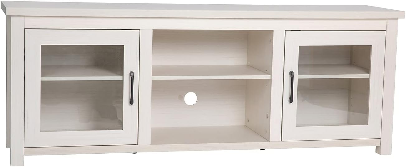 Flash Furniture Sheffield Engineered Wood TV Stand for 80' TVs, Media Console/TV Cabinet with 3 Adjustable Shelves and Glass Doors, White Wash Finish