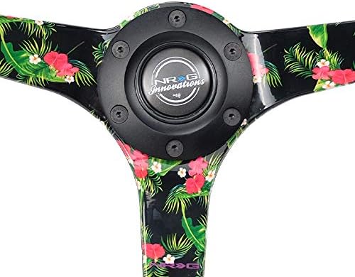NRG Innovations NRG-RST-036TROP-S Reinforced Steering Wheel - 3: Deep, 5mm Floral Spoke, 350mm Diameter Black Premium Suede Steering Wheel