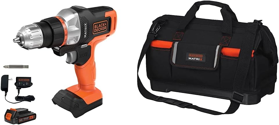 BLACK+DECKER 20V MAX Matrix Cordless Drill/Driver with Tool Tote Bag, Wide-Mouth (BDCDMT120C & BDCMTSB)