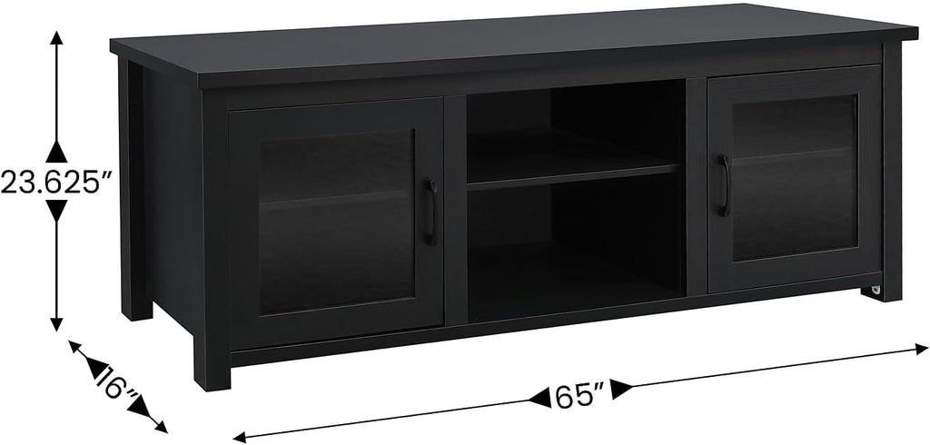Flash Furniture Sheffield Classic Stand for up to 80' TVs-Modern Finish with Full Glass Doors-65 Engineered Wood Frame-3 Shelves, 65', Black