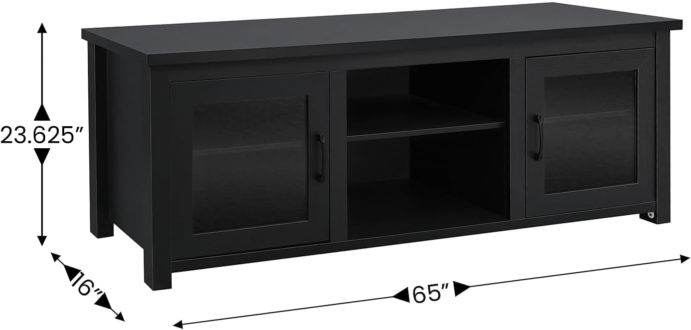Flash Furniture Sheffield Classic Stand for up to 80' TVs-Modern Finish with Full Glass Doors-65 Engineered Wood Frame-3 Shelves, 65', Black
