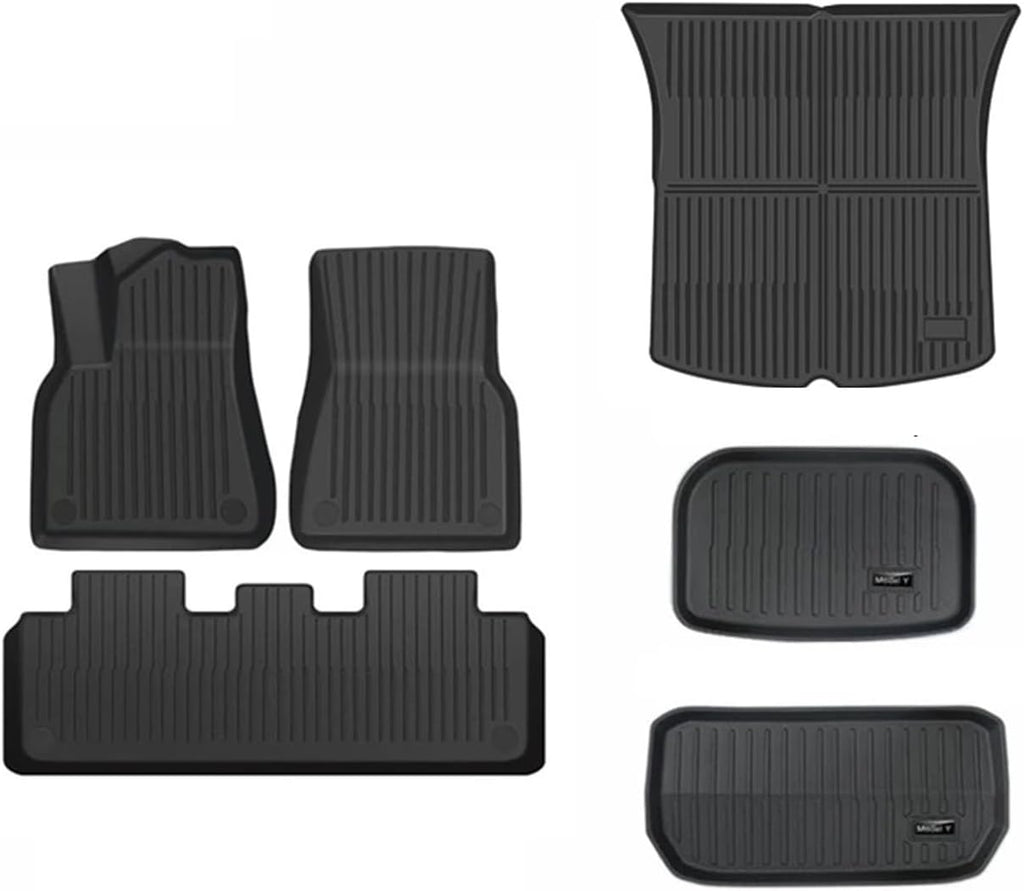 Floor Mats for Tesla Model 3 Y 2021-2024 5-Seater Custom Fit All Weather Heavy Duty TPE Cargo Liner Trunk Accessories(Y TPE LHD 6PCS)