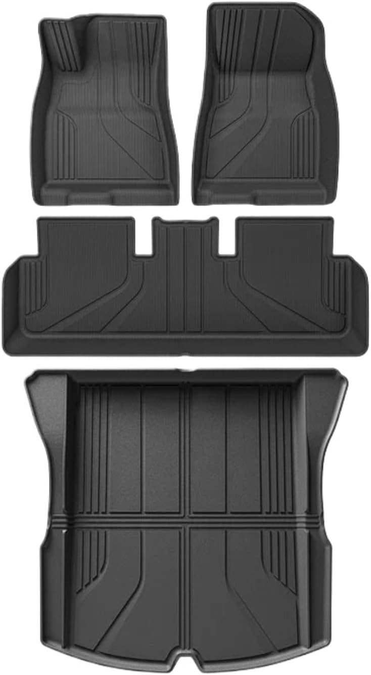 1.5X Raised Edges Upgraded TPE Floor Mats Compatible with Tesla Model 3 Highland 2024, Full Edge Wrapping WP Cargo Liner Trunk Mats(4PCS Floor Mats)