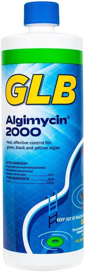 GLB Algimycin 2000 Algaecide 32 FL OZ 71104A with My Garden Pool 7 in 1 Test Strips and Measuring Cup, 4 Pack