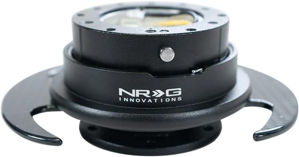 NRG Innovations NRG-SRK-650BK-CF GEN 3.0 Race Steering Wheel Quick Release Hub Adapter, 6-Hole Desgin & 6x70 and 6x74mm Bolt Patterns, Black Body/Black Ring With Carbon Fiber Handles