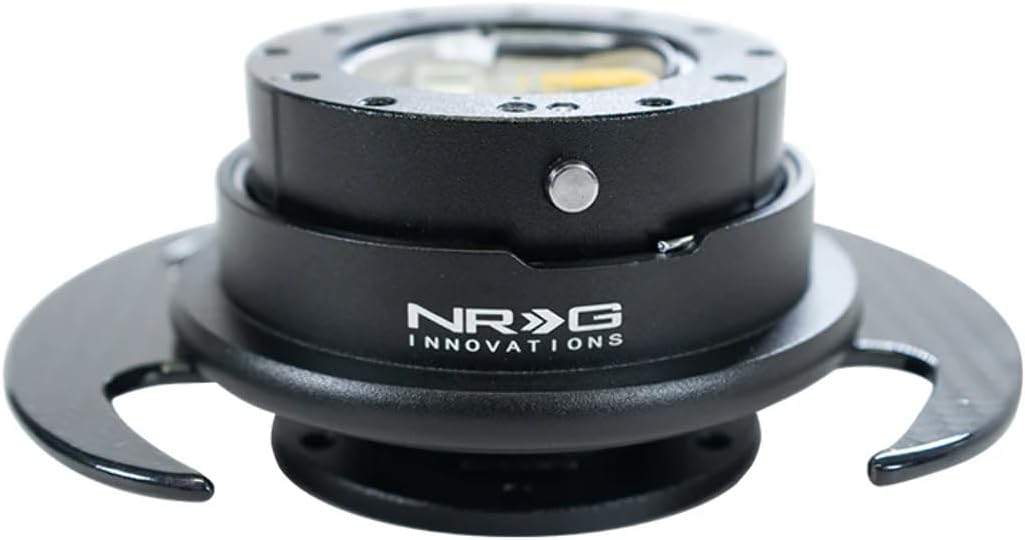 NRG Innovations NRG-SRK-650BK-CF GEN 3.0 Race Steering Wheel Quick Release Hub Adapter, 6-Hole Desgin & 6x70 and 6x74mm Bolt Patterns, Black Body/Black Ring With Carbon Fiber Handles